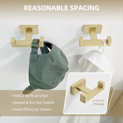 Double Towel Hook Brushed Gold (2 Count)