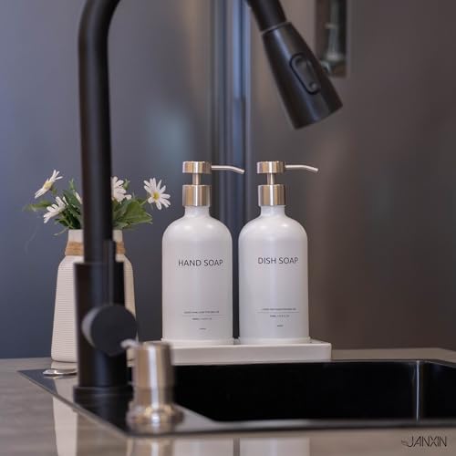 Glass Kitchen Soap Dispenser Set with Ceramic Tray (3 Count)
