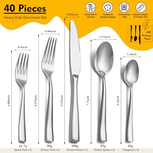 Heavy Duty Silverware Set for 8 (40 Count)