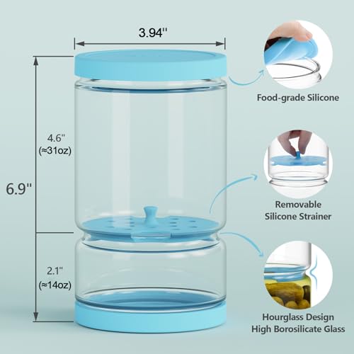 Glass Pickle Container with Strainer for Pickle Lover (90 Fl Oz)