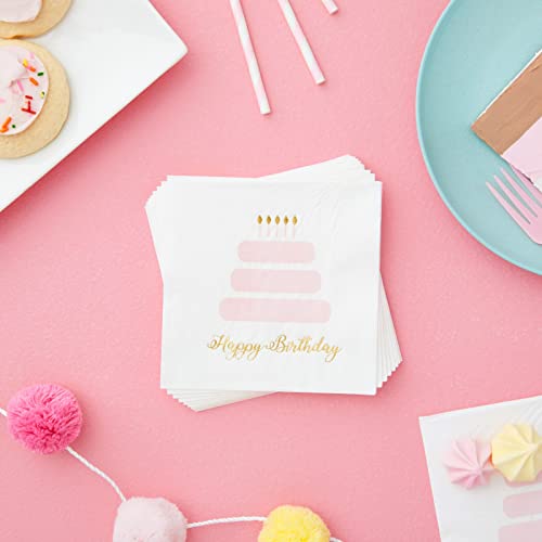 50 Pack Happy Birthday Cocktail Napkins for Women with Gold Foil Accents (50 Count)