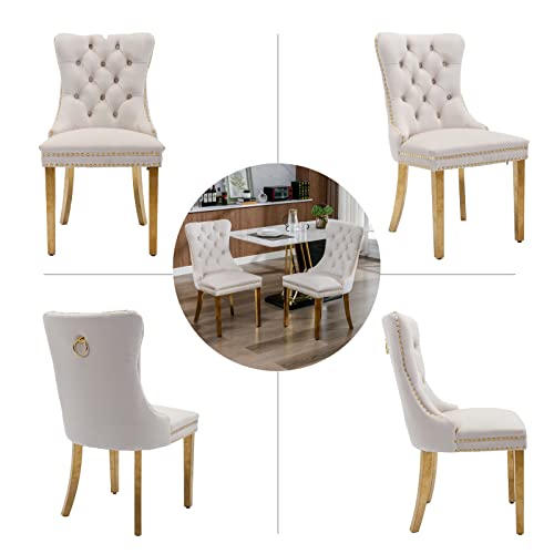 Beige and Gold Velvet Dining Chairs Set of 6 (6 Count)