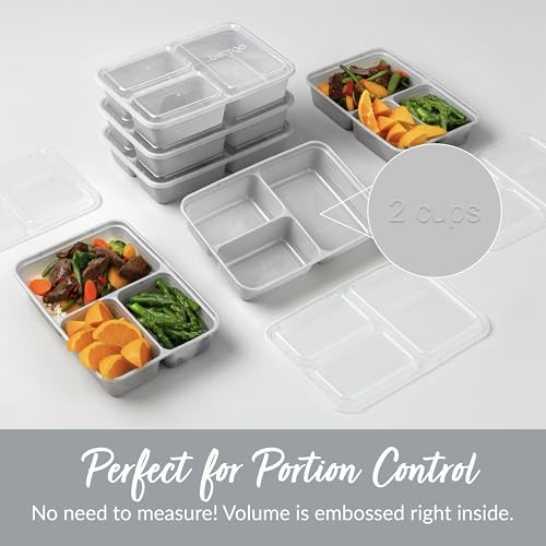 Prep 3 Compartment Meal Prep Containers with Lids (10 Count)