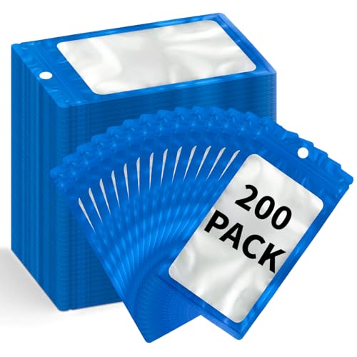 200 Pack Resealable Mylar Holographic Bags Food Storage Smell Proof Bags with Front Window Foil Packaging Pouch for Candy Sample Jewelry Small Business 3.54×6.29 Inch (200 Count)