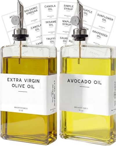 Glass Olive Oil Dispenser Bottle for Kitchen by Brighter Barns (2 Count)