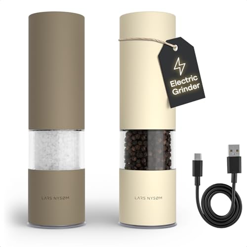 Electric Salt and Pepper Grinder Set I Automatic Salt and Pepper Mills with Adjustable Ceramic Grinder I USB Rechargeable Electric Spice Mill Set with LED Light