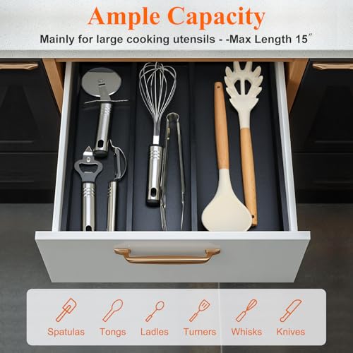 Expandable Black Bamboo Kitchen Utensils Drawer Organizer Silverware Tray