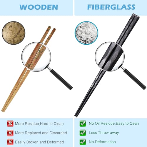 5 Pairs Premium Chopsticks Reusable Dishwasher Safe 9.5 Inch Fiberglass Chop Sticks Gift Set Non Slip Black + Silver