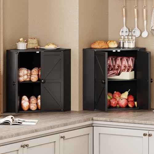 Corner Bread Box for Kitchen Counter Double Layer Bamboo Bread Storage Container Large Capacity Bread Storage Bin Farmhouse Breadbox Organizer