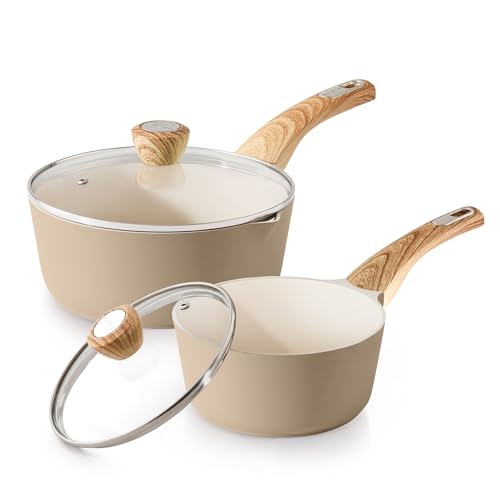 2.0 & 3.0 Quart Ceramic Sauce Pan Sets with Lid (2 Count)