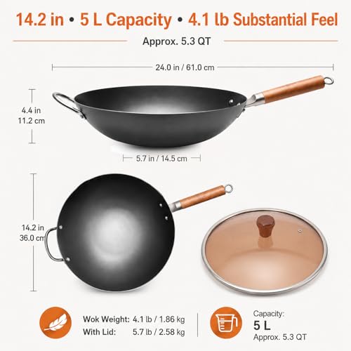 14.2" Carbon Steel Wok with Lid