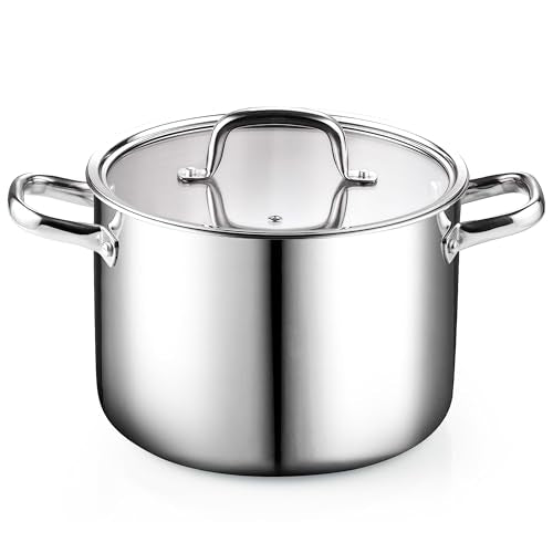 6 Quart Tri Ply Clad Stainless Steel Stockpot with Glass Lid