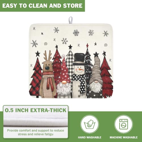 Winter Snowman Gnome Dish Drying Mat Xmas Tree Dishes Pad 16"x18" Microfiber Fast Dry Dish Drainer Rack Mats Kitchen Countertop Accessories