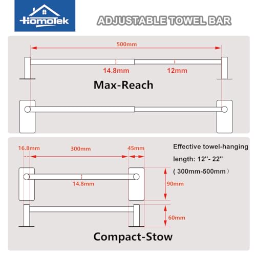 Adjustable AdhesiveTowel Bar 2 Pack