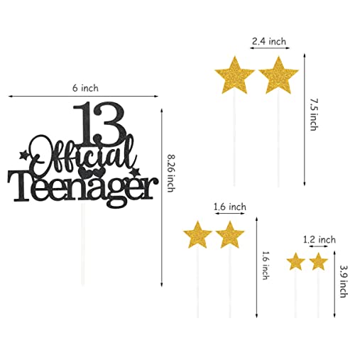 Black Gold 13th Birthday Cake Topper with Glittery Stars (7 Count)