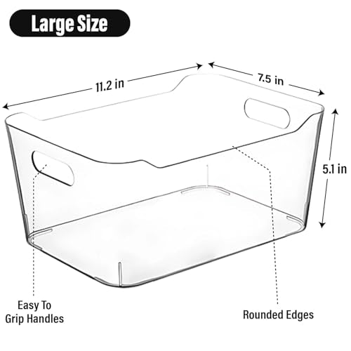 Clear Plastic Storage Bins for Kitchen Organization or Pantry Organizers and Storage (2 Count)
