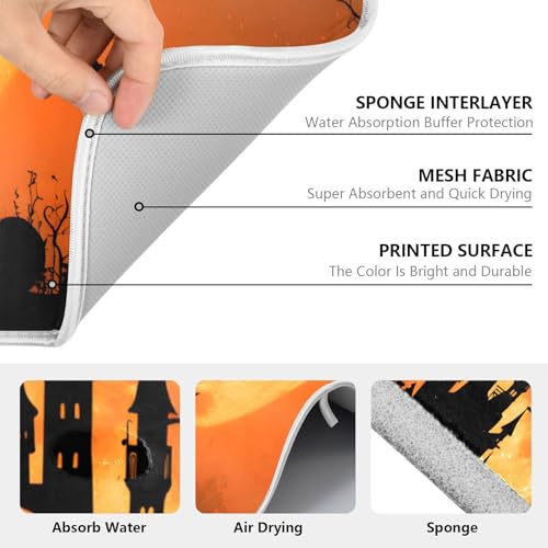 Halloween Witch Bat Castle Pumpkin Dish Drying Mat for Kitchen Counter Absorbent Microfiber Large Drying Pad Dish Mats for Kitchen Countertops 18 x 24 Inch