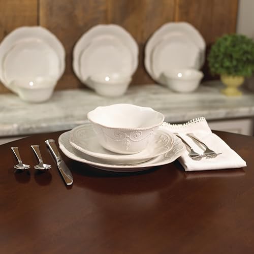 French Perle White Stoneware Dinnerware Set with All (12 Count)