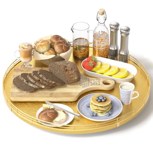 16 Inch Oak Lazy Susan Organizer with Gold Metal Rail