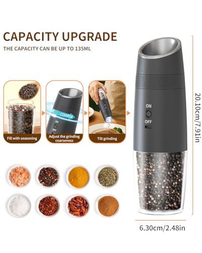 Gravity Electric Salt and Pepper Grinder Set Rechargeable Automatic Pepper and Salt Shakers with LED Light (2 Count)