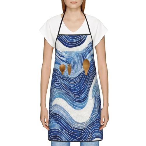 Blue and White Wave Abstract Pattern Apron