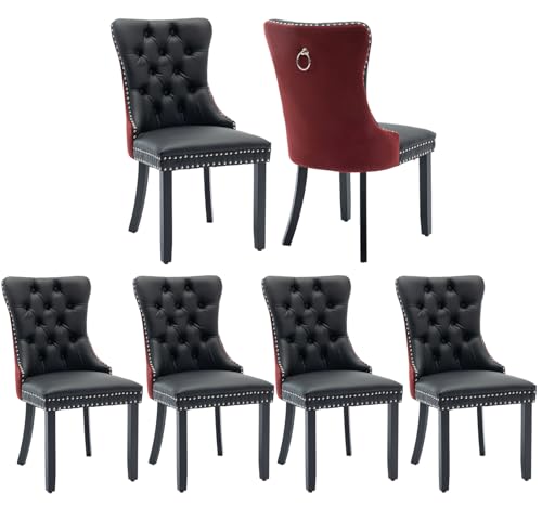 Red Velvet and Black PU Upholstered Dining Chairs Set of 6 (6 Count)