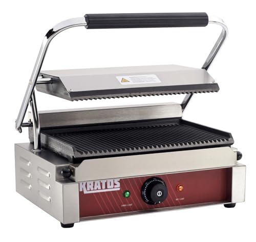 Commercial Electric Panini Sandwich Grill with Grooved Plates