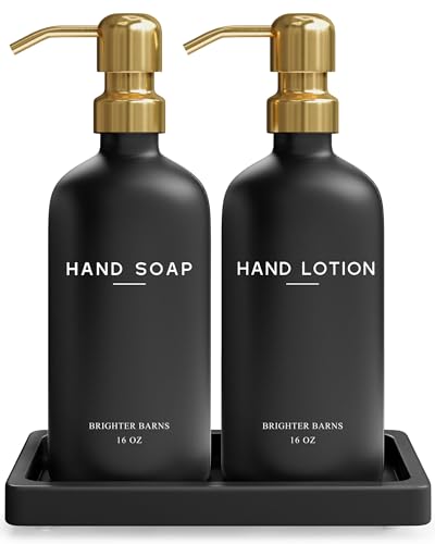 Luxury Glass Soap and Lotion Dispenser Set with Tray by Brighter Barns
