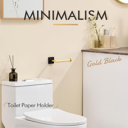Toilet Paper Holder Toilet Roll Holders Hold Mega Rolls Kitchen Bathroom Tissue Paper Dispenser Black with Gold Stainless Steel
