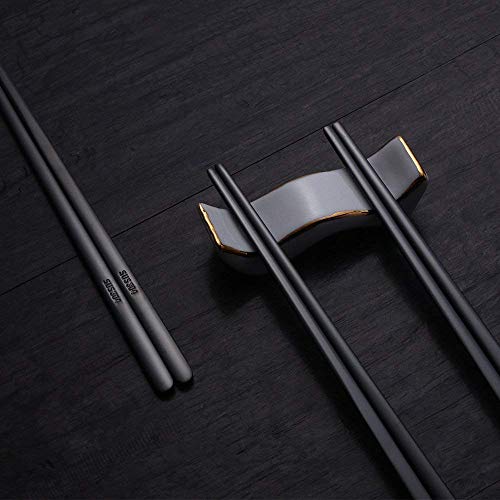 5 Pairs Black Flat Reusable Metal Chopsticks (5 Count)