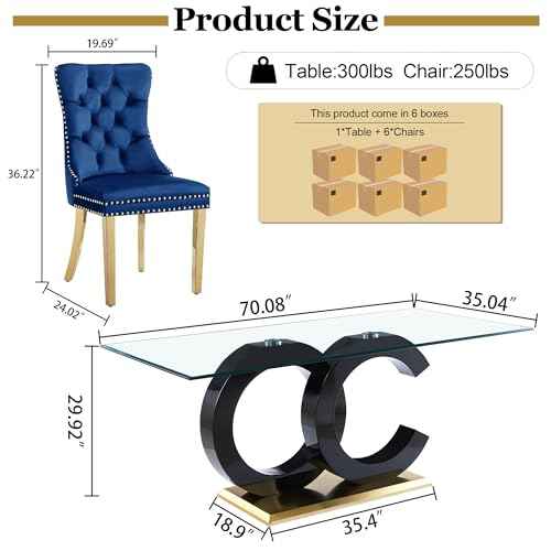 7 Piece Glass Dining Table Set for 6