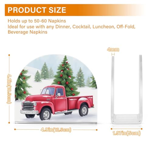 Christmas Red Truck Pine Tree Napkin Holder for Table Paper Napkins Holder Acrylic Tissue Dispenser Kitchen Dining Room Bathroom Party Car Decor