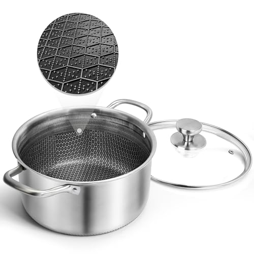 Hybrid Nonstick 6 Quart Stainless Steel Stockpot with Glass Lid