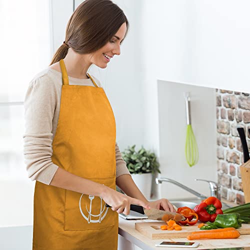 Unisex Cotton Apron With Printed Pocket Yellow 24x36