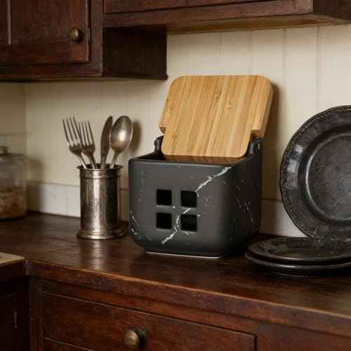 Ceramic Garlic Keeper with Bamboo Lid