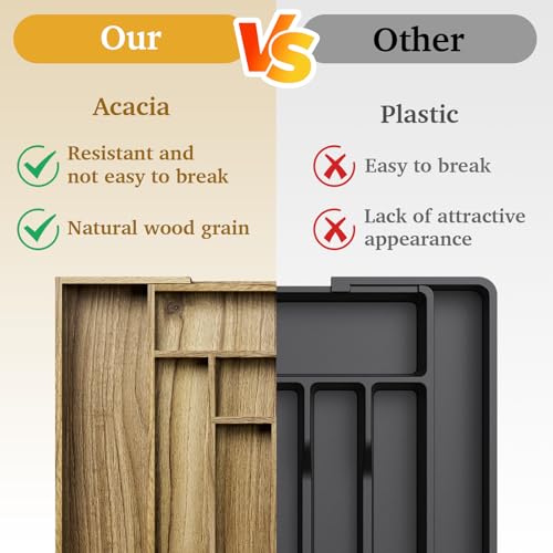 Acacia Wood Kitchen Silverware Drawer Organizer (50.72 Ounce)