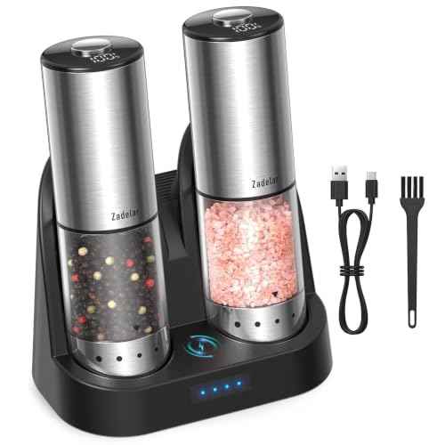 Rechargeable Electric Salt and Pepper Grinder Set with Charging Base