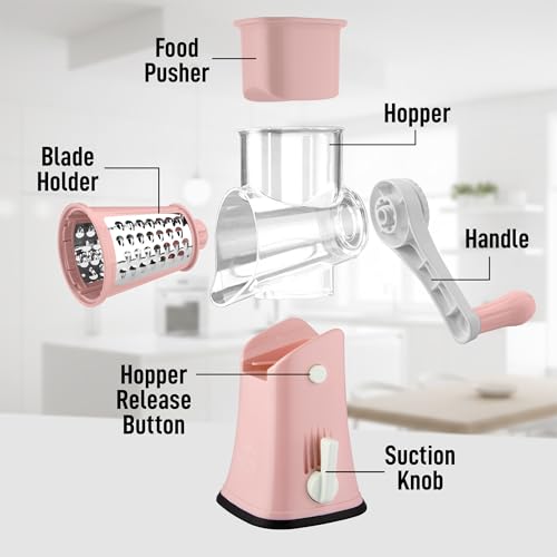 Rotary Cheese Grater Manual Hand Crank 5 Blade Shredder
