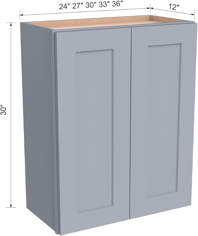 Wall-Mounted Cabinet – Solid Wood Shaker Style Medicine Cabinet with Adjustable Shelves & Soft-Close Doors for Bathroom, Kitchen, and Office Storage (Grey, 36" W x 12" D x 36" H)