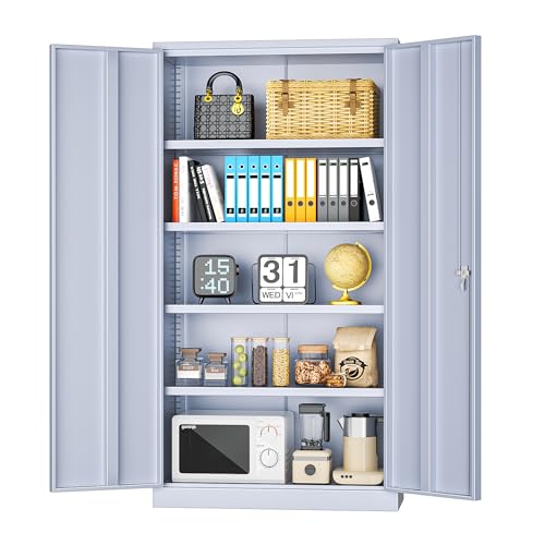 Metal Storage Cabinets 72” Cement Grey Garage Steel Storage Cabinet with Doors and Shelves