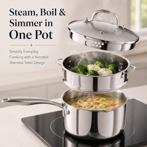 Tri Ply Stainless Steel Pot with Steamer