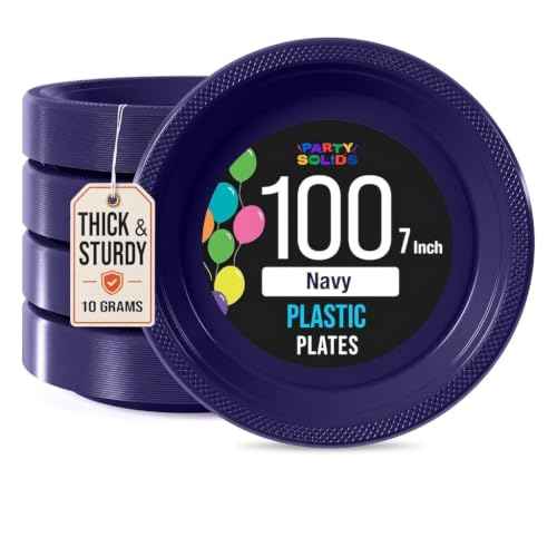 Party Solids Sturdy Navy Plastic Plates 7" Cake Plates 100 Pcs (100 Count)
