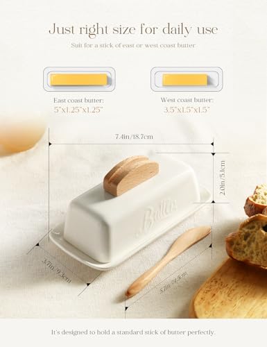 Butter Dish with Lid and Knife Ceramic Butter Holder for Counter Humanized Clamp