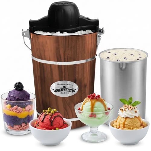EIM949 6Qt Old Fashioned Walnut Wood Bucket Ice Cream Maker