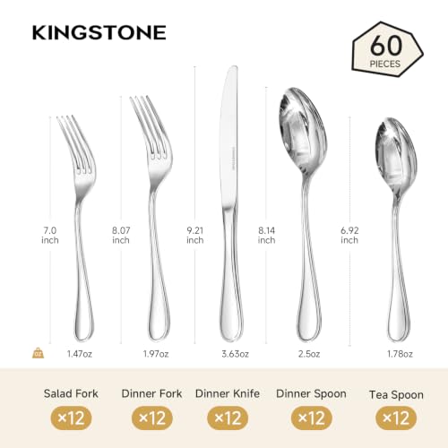 18 10 Stainless Steel Silverware Set for 12 (60 Count)