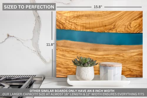 Handcrafted Italian Olive Wood Cheese & Charcuterie Board Set with Unique Blue Resin Artwork