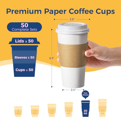 50 Pack 20 oz Disposable Coffee Cups with Lids