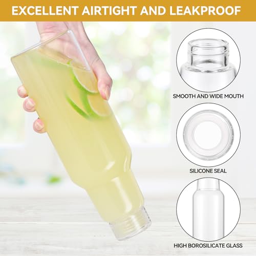 34 Oz Glass Juice Bottles with Lids (4 Count)