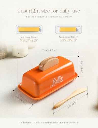 Butter Dish with Lid and Knife Butter Tray Holder for Counter Orange