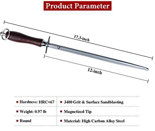 Honing Steel Knife Sharpener Steel Round 12 IN Rod for Kitchen Knife